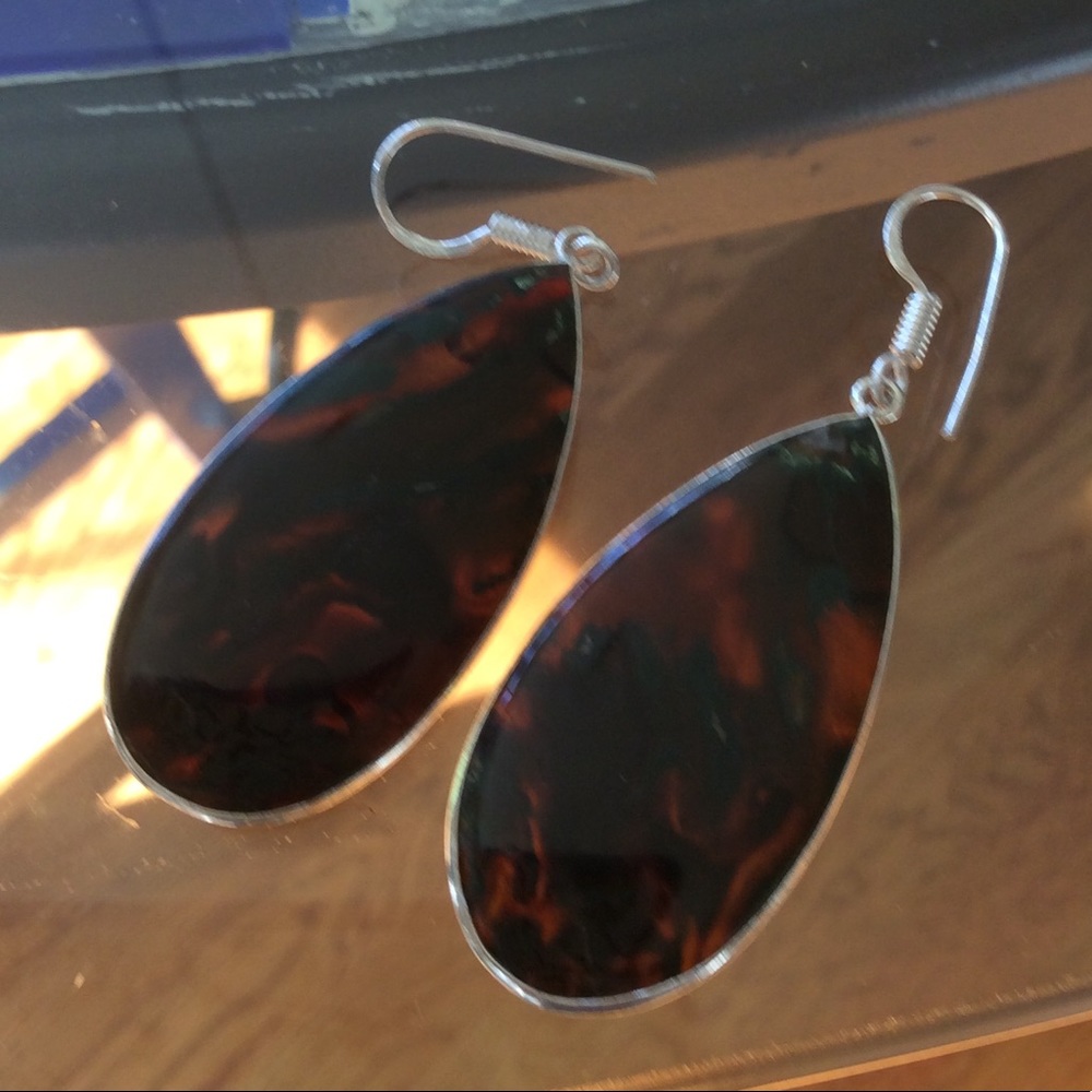 Sterling Silver Stick Agate Large Dangle Earrings - image 6